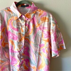 SHEIN Men’s Short Sleeve Pink and Orange Abstract Button Up